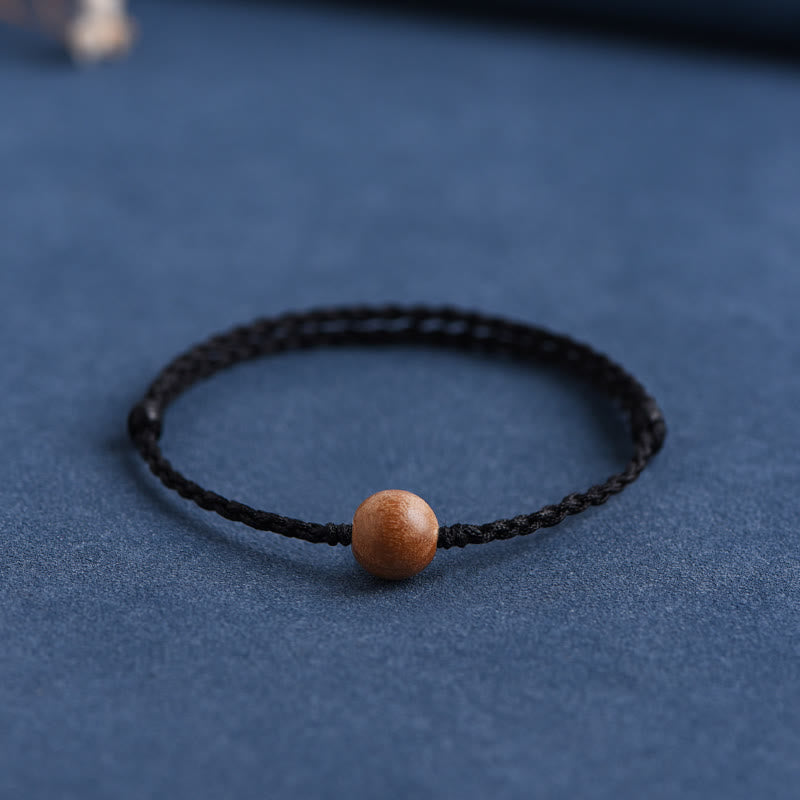Fortune Jewel Natural Peach Wood Bead Ward Off Evil Spirits Braided Bracelet