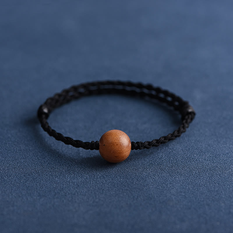 Fortune Jewel Natural Peach Wood Bead Ward Off Evil Spirits Braided Bracelet