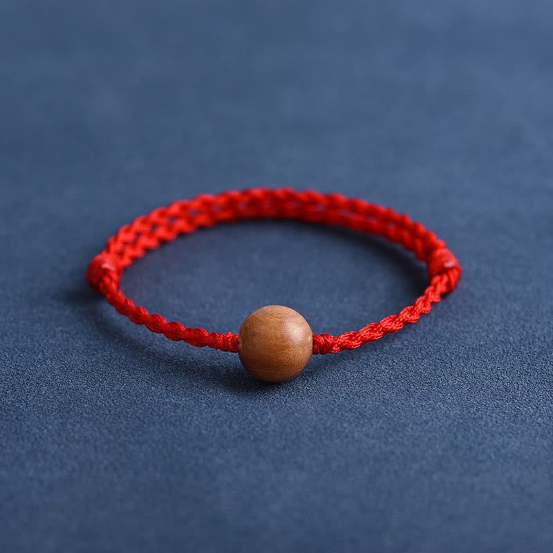Fortune Jewel Natural Peach Wood Bead Ward Off Evil Spirits Braided Bracelet