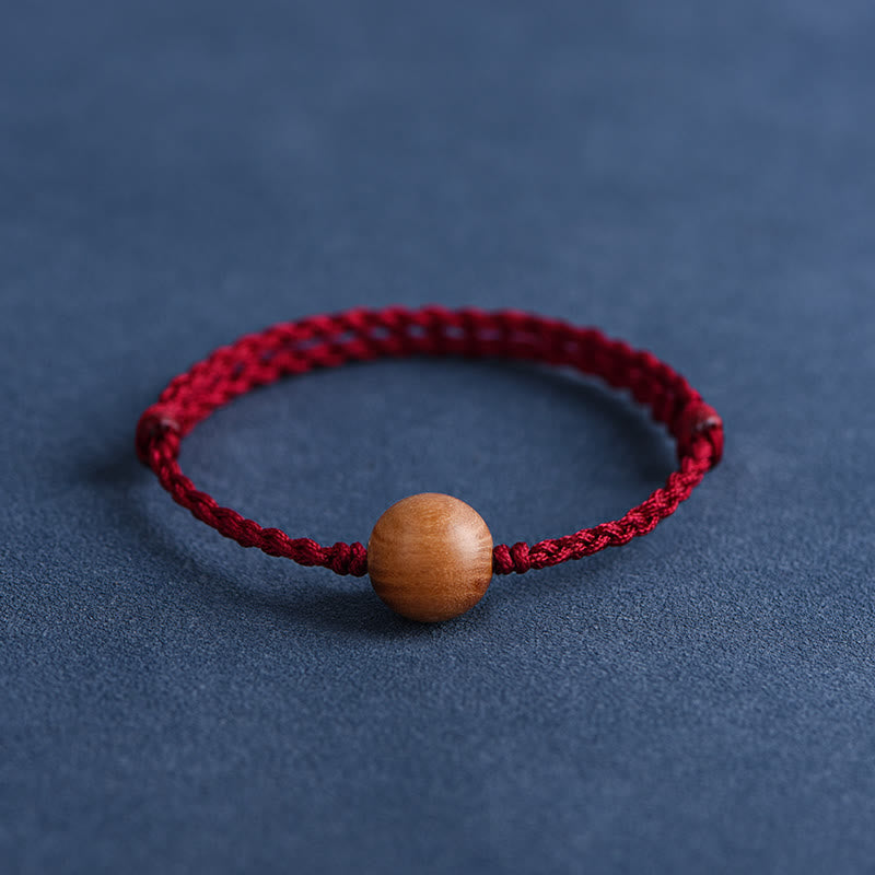 Fortune Jewel Natural Peach Wood Bead Ward Off Evil Spirits Braided Bracelet
