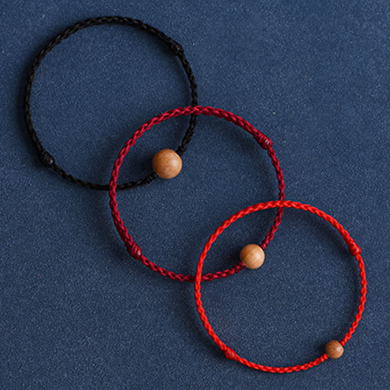 Fortune Jewel Natural Peach Wood Bead Ward Off Evil Spirits Braided Bracelet