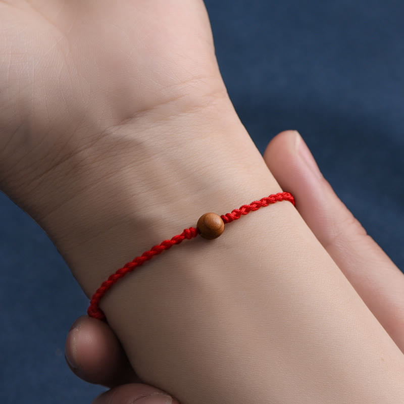 Fortune Jewel Natural Peach Wood Bead Ward Off Evil Spirits Braided Bracelet