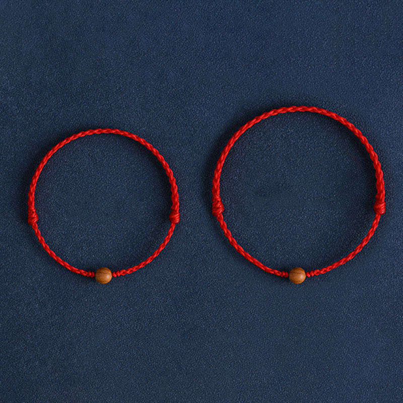 Fortune Jewel Natural Peach Wood Bead Ward Off Evil Spirits Braided Bracelet