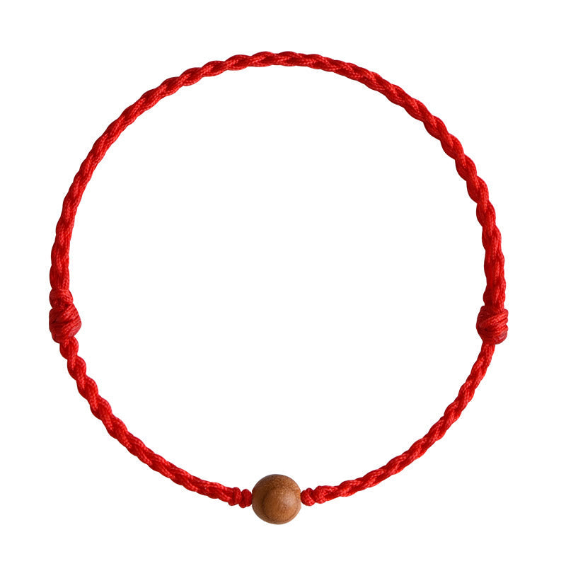 Fortune Jewel Natural Peach Wood Bead Ward Off Evil Spirits Braided Bracelet