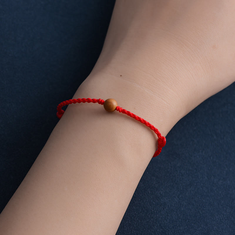 Fortune Jewel Natural Peach Wood Bead Ward Off Evil Spirits Braided Bracelet