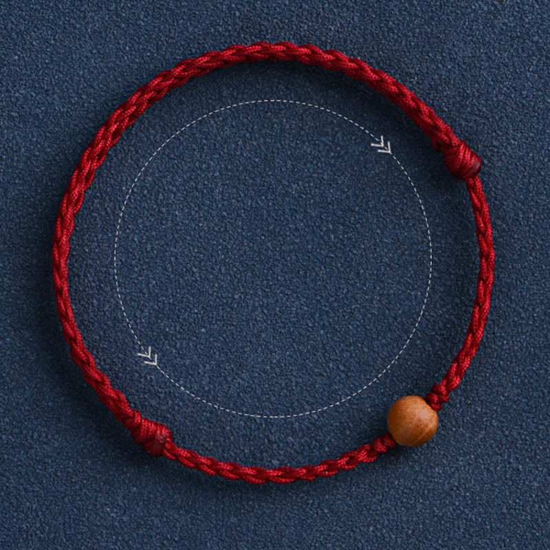 Fortune Jewel Natural Peach Wood Bead Ward Off Evil Spirits Braided Bracelet