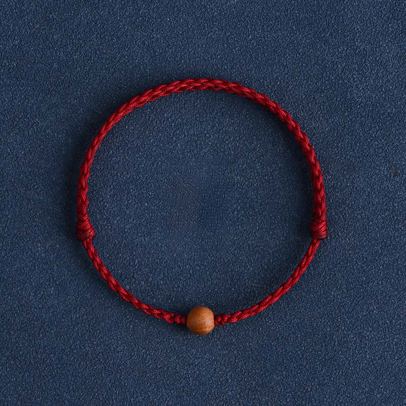 Fortune Jewel Natural Peach Wood Bead Ward Off Evil Spirits Braided Bracelet