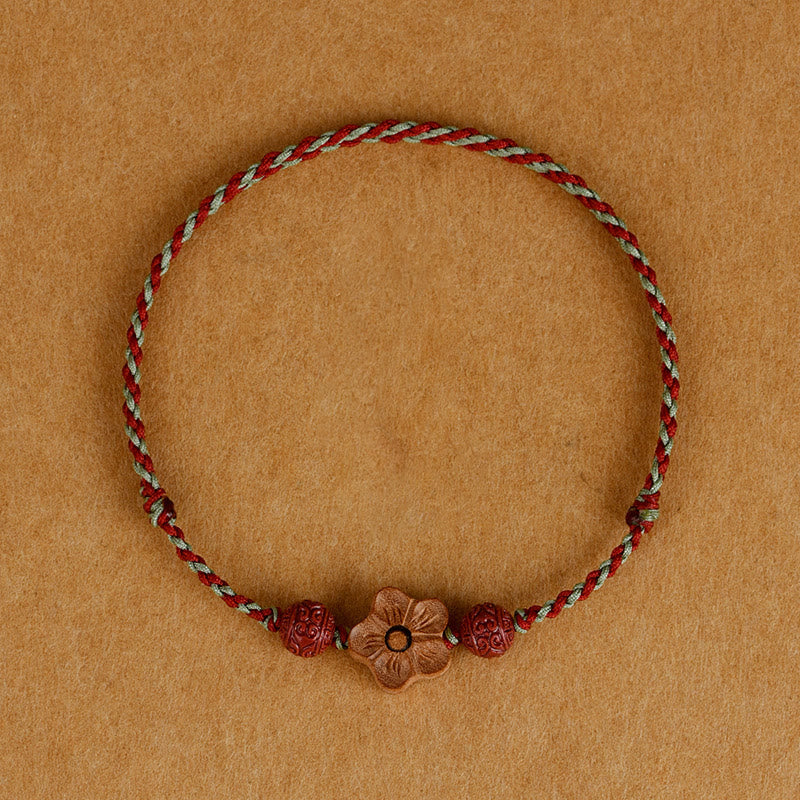 Fortune Jewel Peach Wood Small Peach Blossom Cinnabar Wealth String Bracelet Anklet
