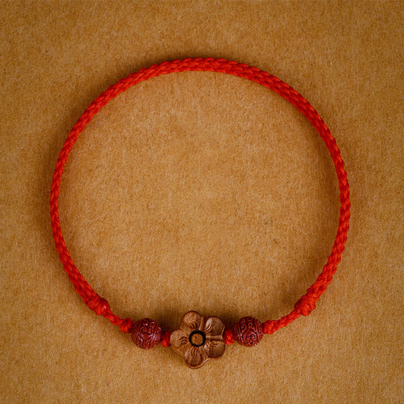 Fortune Jewel Peach Wood Small Peach Blossom Cinnabar Wealth String Bracelet Anklet