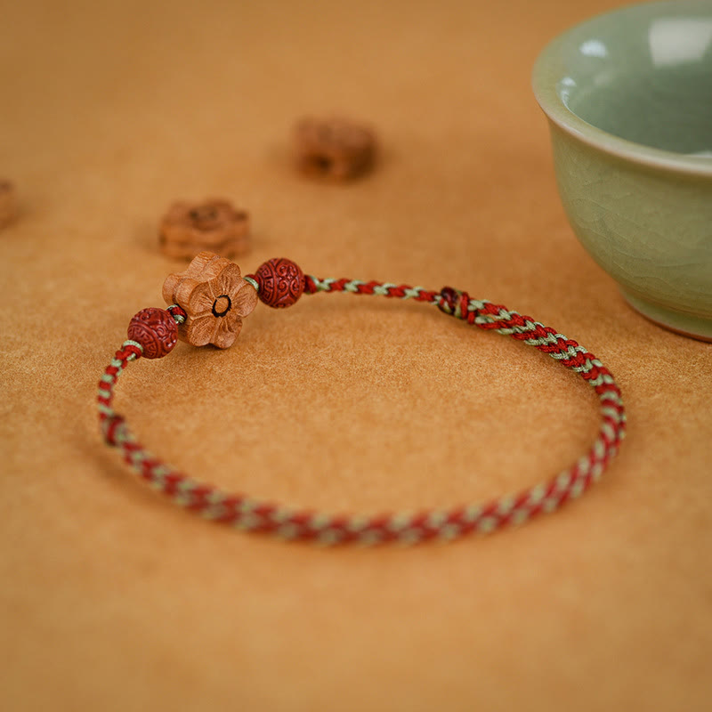 Fortune Jewel Peach Wood Small Peach Blossom Cinnabar Wealth String Bracelet Anklet