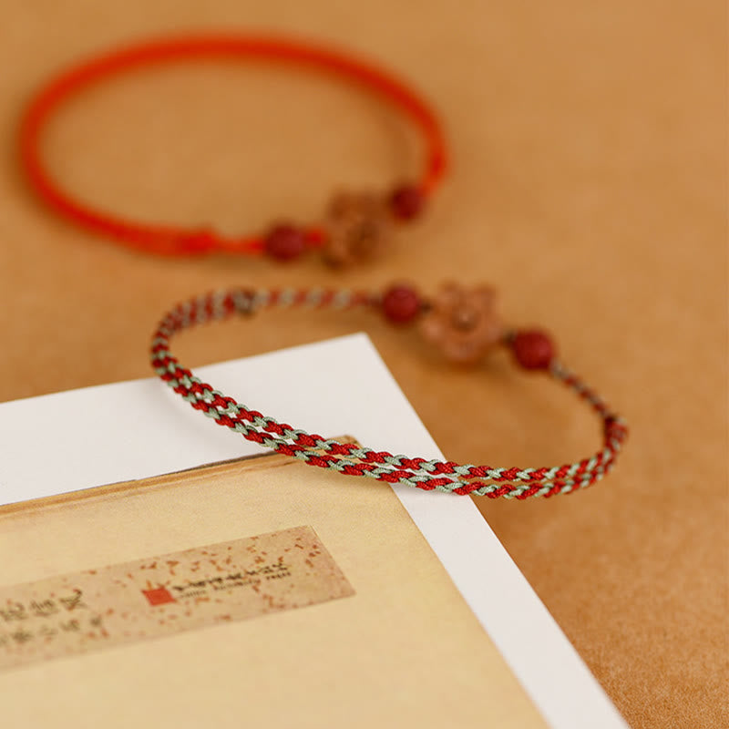 Fortune Jewel Peach Wood Small Peach Blossom Cinnabar Wealth String Bracelet Anklet
