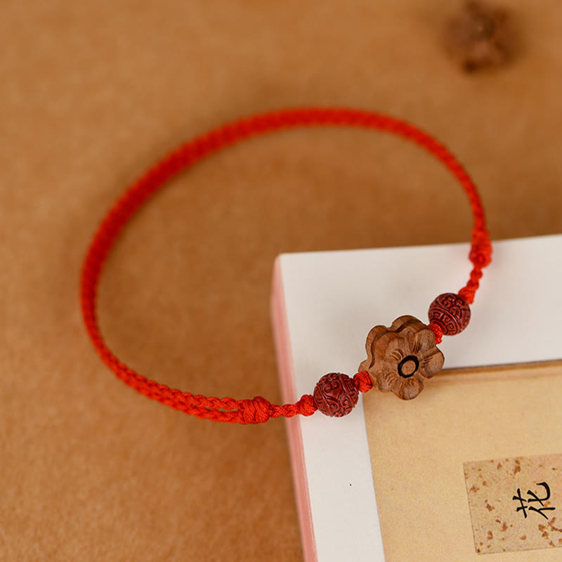 Fortune Jewel Peach Wood Small Peach Blossom Cinnabar Wealth String Bracelet Anklet