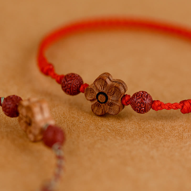 Fortune Jewel Peach Wood Small Peach Blossom Cinnabar Wealth String Bracelet Anklet