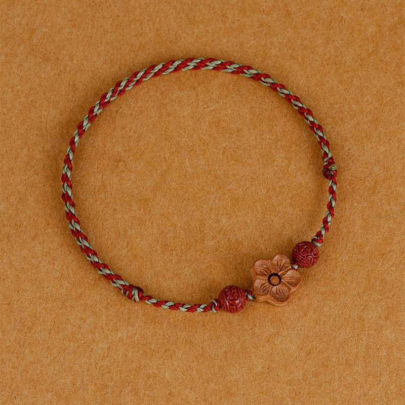 Fortune Jewel Peach Wood Small Peach Blossom Cinnabar Wealth String Bracelet Anklet