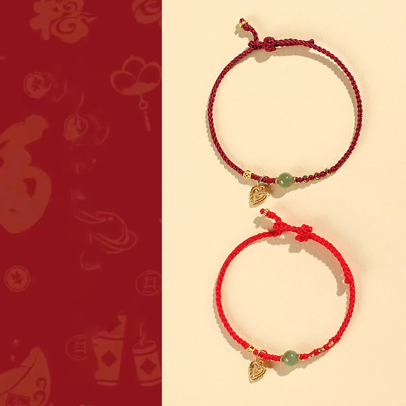 Fortune Jewel 925 Sterling Silver Hetian Jade Bead Copper Coin Love Heart Charm Luck Bracelet