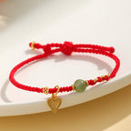Fortune Jewel 925 Sterling Silver Hetian Jade Bead Copper Coin Love Heart Charm Luck Bracelet