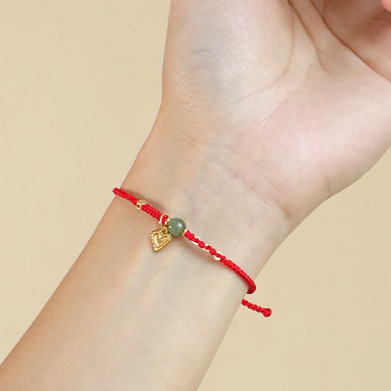 Fortune Jewel 925 Sterling Silver Hetian Jade Bead Copper Coin Love Heart Charm Luck Bracelet
