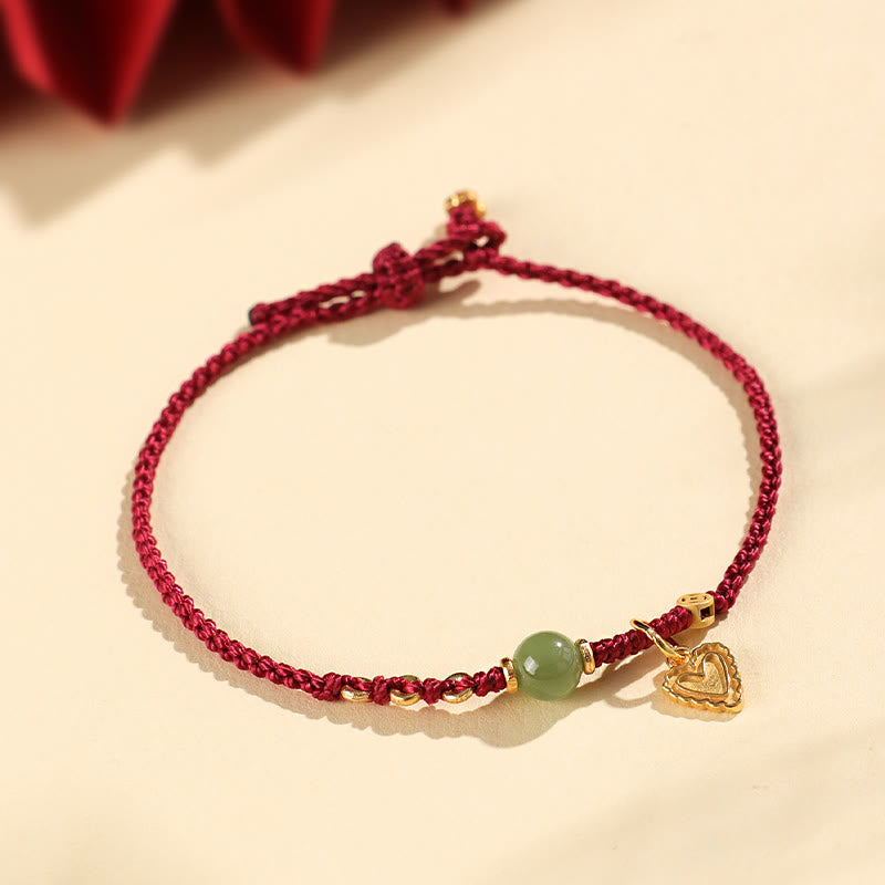 Fortune Jewel 925 Sterling Silver Hetian Jade Bead Copper Coin Love Heart Charm Luck Bracelet