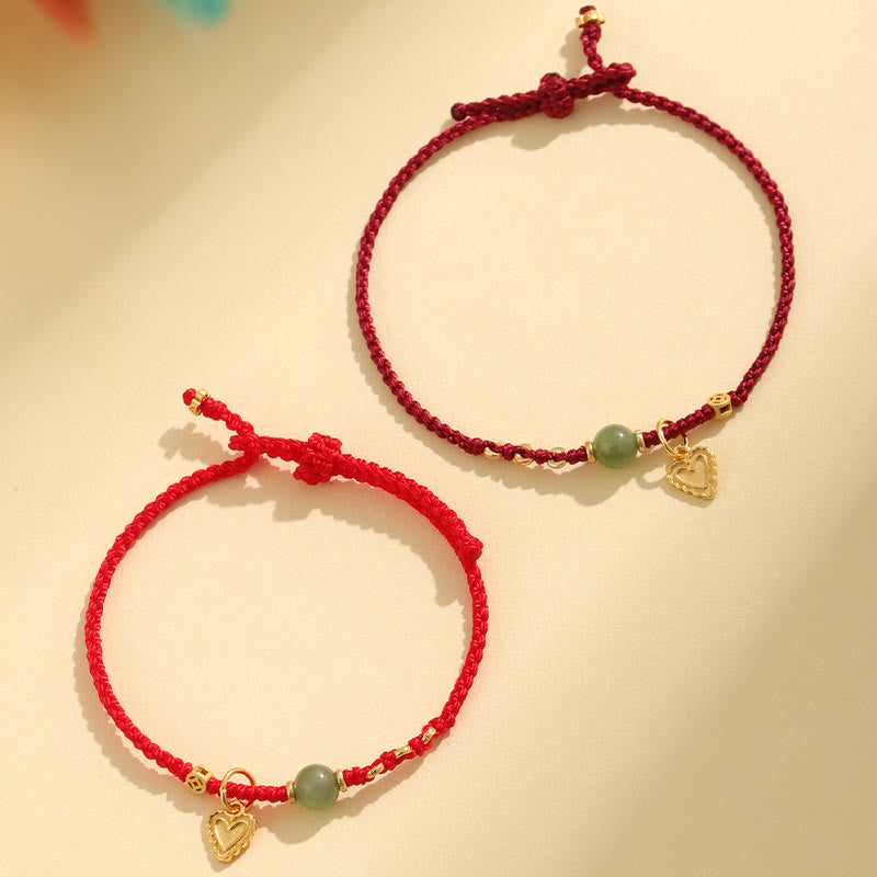 Fortune Jewel 925 Sterling Silver Hetian Jade Bead Copper Coin Love Heart Charm Luck Bracelet