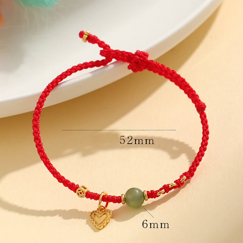 Fortune Jewel 925 Sterling Silver Hetian Jade Bead Copper Coin Love Heart Charm Luck Bracelet