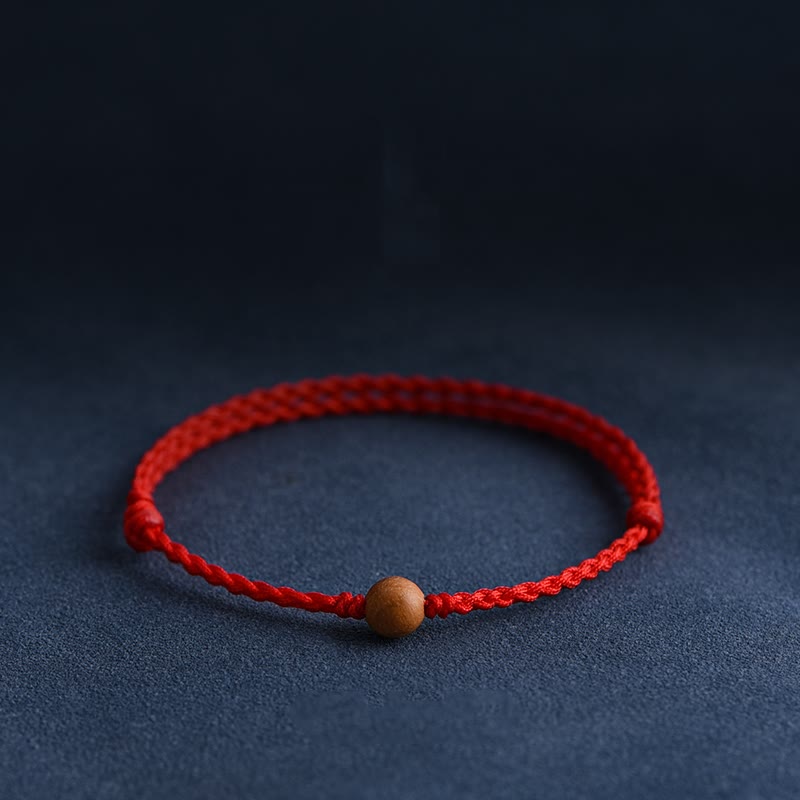Fortune Jewel Natural Peach Wood Bead Ward Off Evil Spirits Braided Bracelet
