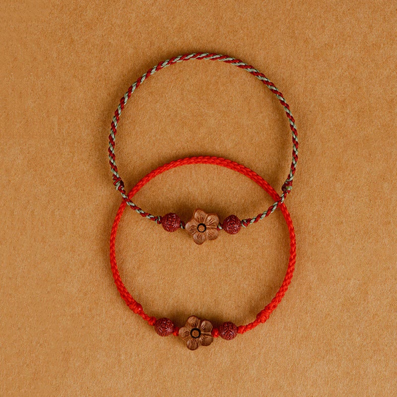 Fortune Jewel Peach Wood Small Peach Blossom Cinnabar Wealth String Bracelet Anklet