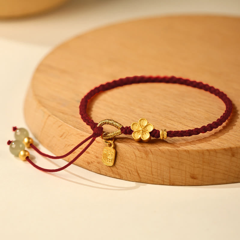Fortune Jewel Hetian Jade Small Peach Blossom Fu Character Charm Luck String Bracelet