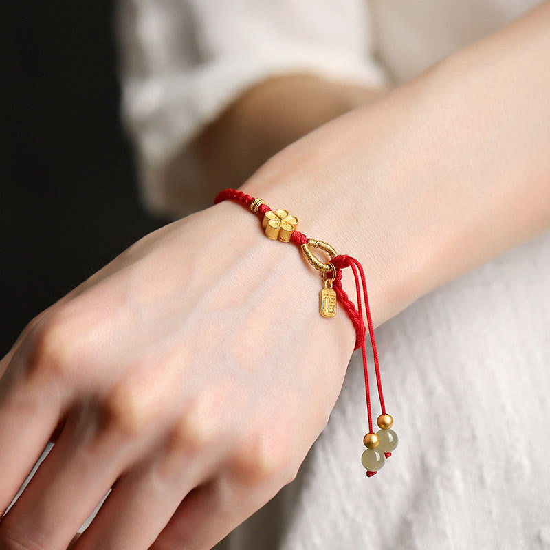 Fortune Jewel Hetian Jade Small Peach Blossom Fu Character Charm Luck String Bracelet