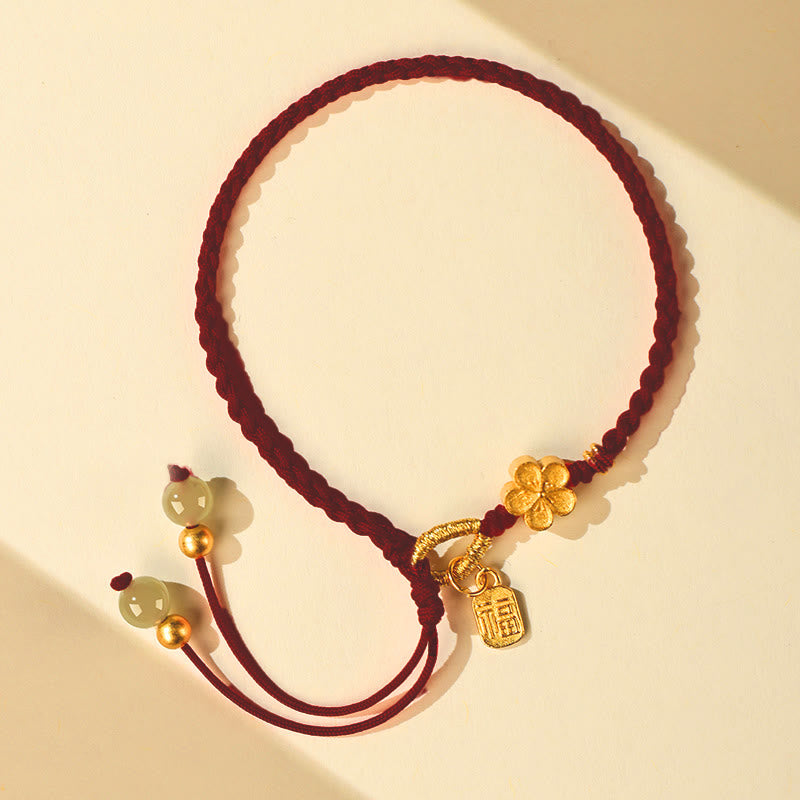 Fortune Jewel Hetian Jade Small Peach Blossom Fu Character Charm Luck String Bracelet