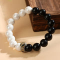 Fortune Jewel Black Obsidian White Porcelain Beads Yin Yang Fulfilment Bracelet
