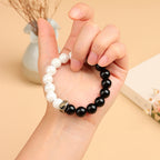 Fortune Jewel Black Obsidian White Porcelain Beads Yin Yang Fulfilment Bracelet