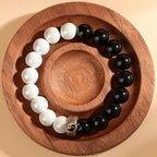Fortune Jewel Black Obsidian White Porcelain Beads Yin Yang Fulfilment Bracelet