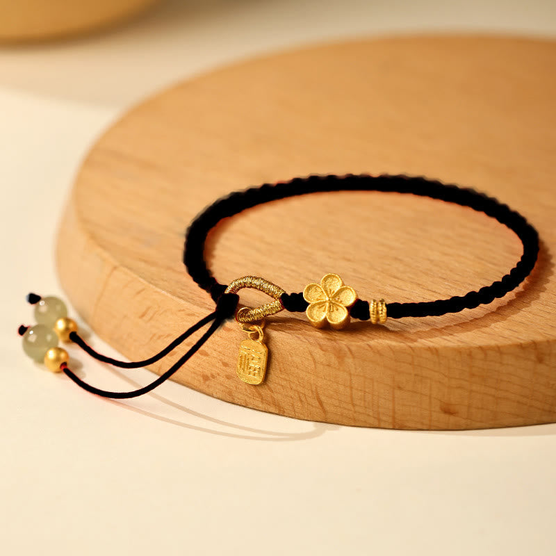 Fortune Jewel Hetian Jade Small Peach Blossom Fu Character Charm Luck String Bracelet
