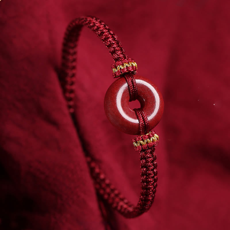 Fortune Jewel Handmade Cinnabar Round Peace Buckle Concentration Braided Bracelet
