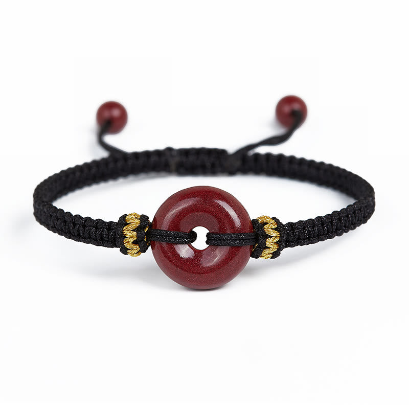 Fortune Jewel Handmade Cinnabar Round Peace Buckle Concentration Braided Bracelet