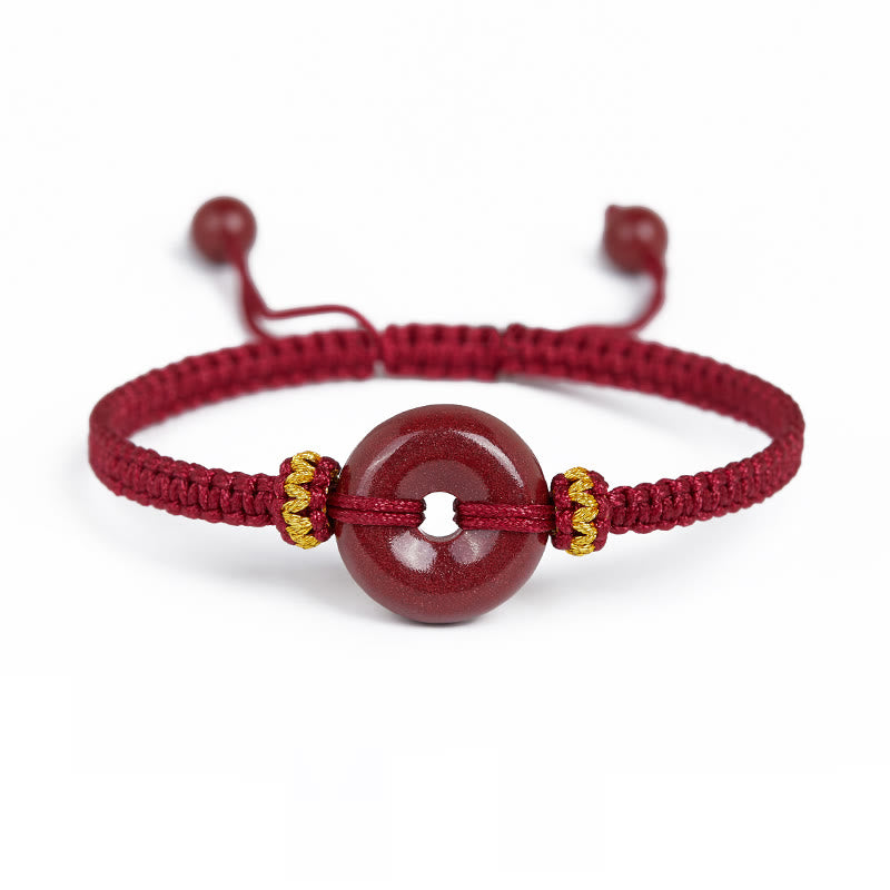 Fortune Jewel Handmade Cinnabar Round Peace Buckle Concentration Braided Bracelet
