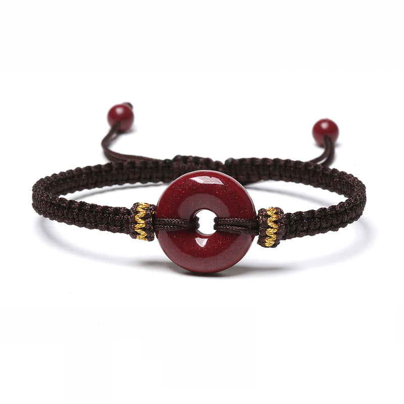 Fortune Jewel Handmade Cinnabar Round Peace Buckle Concentration Braided Bracelet