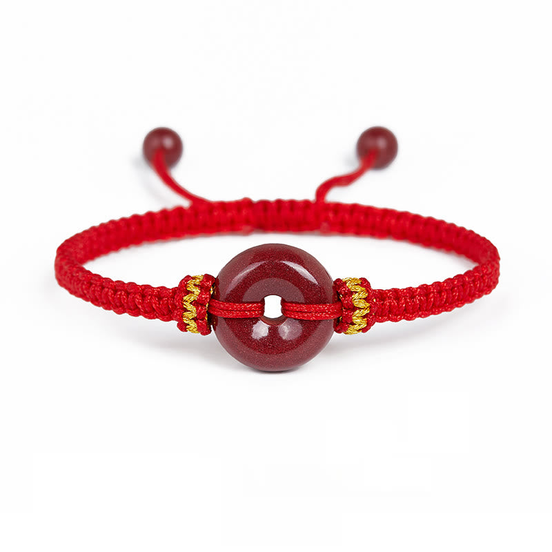 Fortune Jewel Handmade Cinnabar Round Peace Buckle Concentration Braided Bracelet