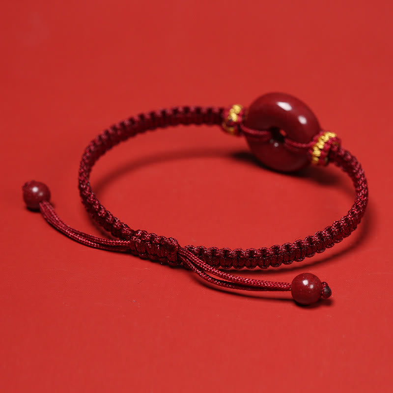 Fortune Jewel Handmade Cinnabar Round Peace Buckle Concentration Braided Bracelet