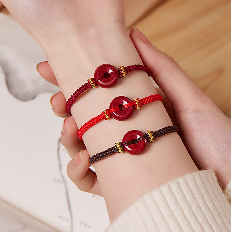 Fortune Jewel Handmade Cinnabar Round Peace Buckle Concentration Braided Bracelet