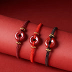 Fortune Jewel Handmade Cinnabar Round Peace Buckle Concentration Braided Bracelet