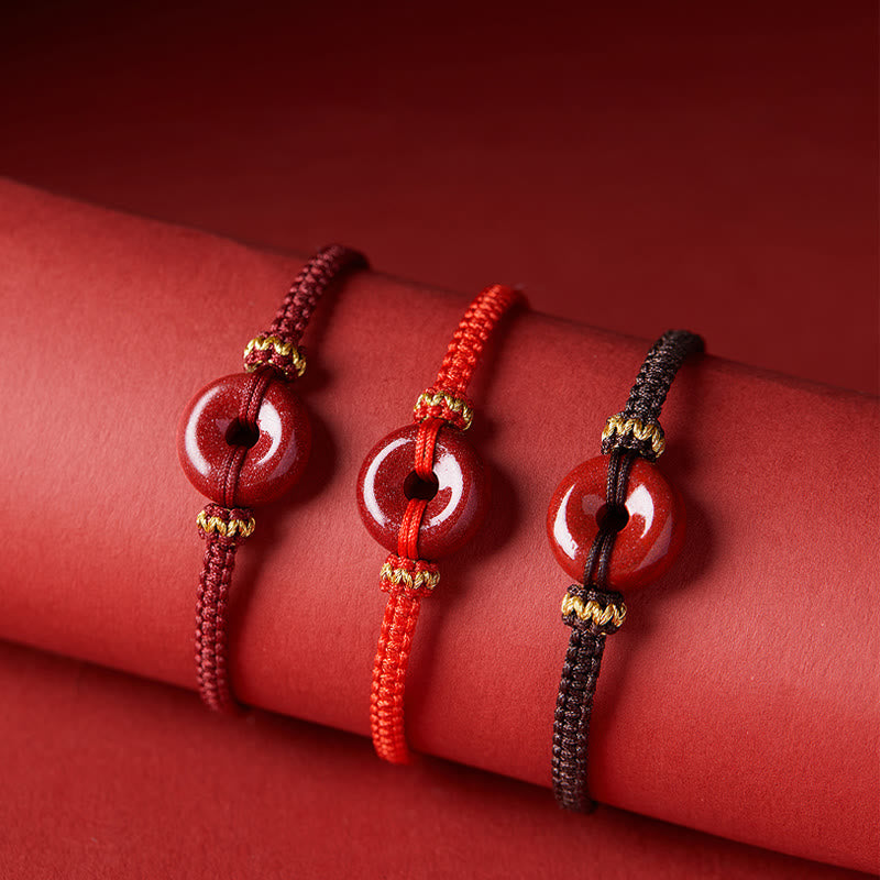 Fortune Jewel Handmade Cinnabar Round Peace Buckle Concentration Braided Bracelet