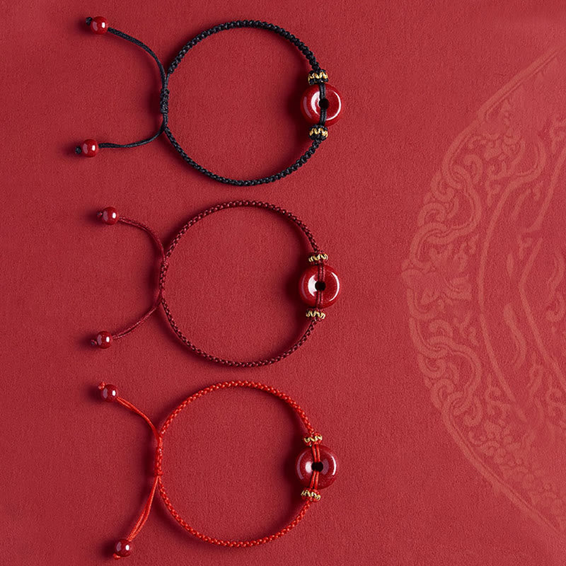 Fortune Jewel Handmade Cinnabar Round Peace Buckle Concentration Braided Bracelet
