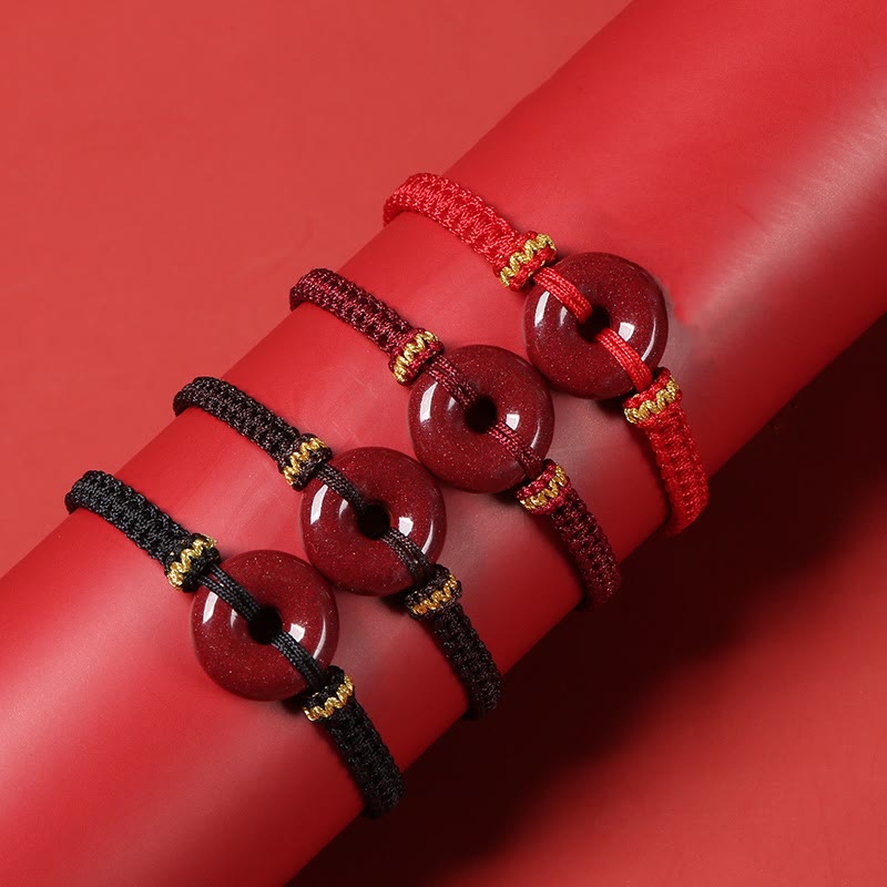 Fortune Jewel Handmade Cinnabar Round Peace Buckle Concentration Braided Bracelet
