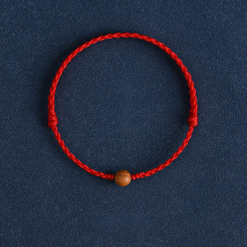 Fortune Jewel Natural Peach Wood Bead Ward Off Evil Spirits Braided Bracelet