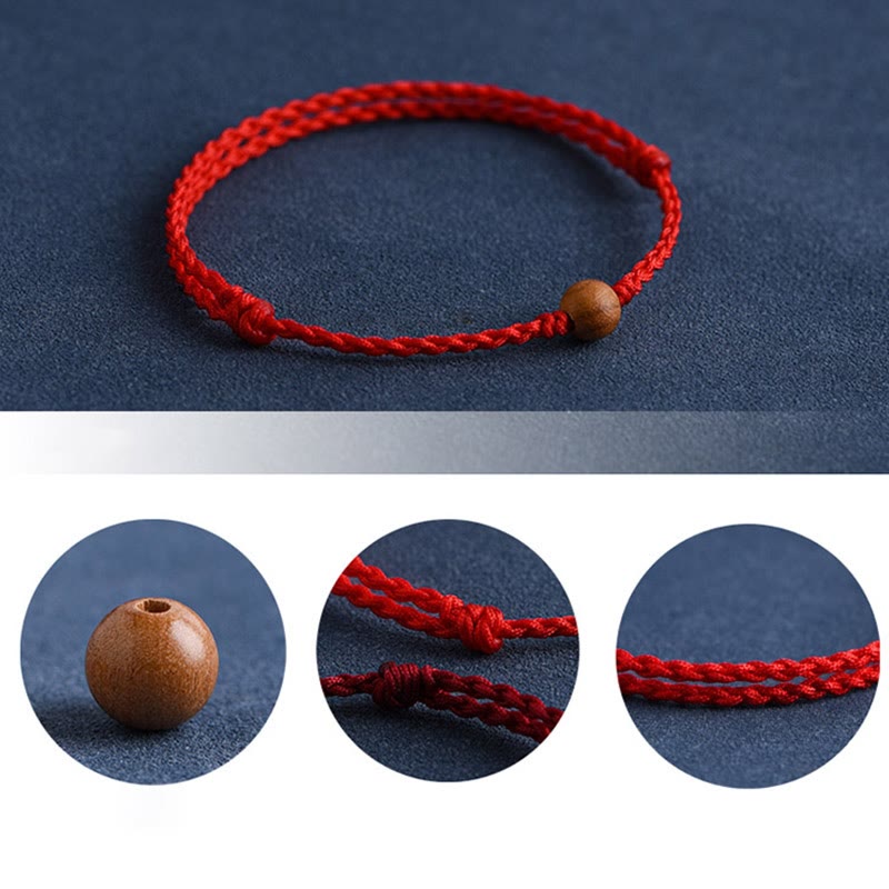 Fortune Jewel Natural Peach Wood Bead Ward Off Evil Spirits Braided Bracelet