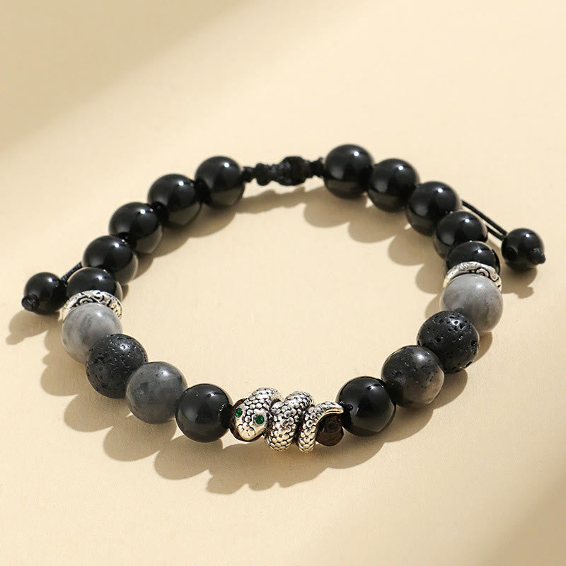 Fortune Jewel Black Onyx Black Glitter Stone White Agate White Turquoise Year Of The Snake Protection Bracelet