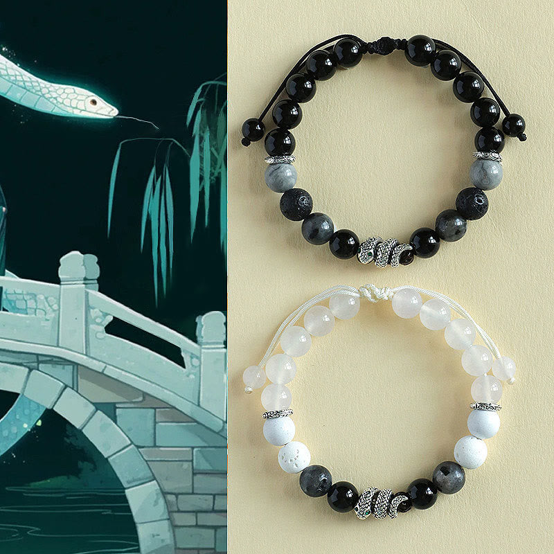 Fortune Jewel Black Onyx Black Glitter Stone White Agate White Turquoise Year Of The Snake Protection Bracelet