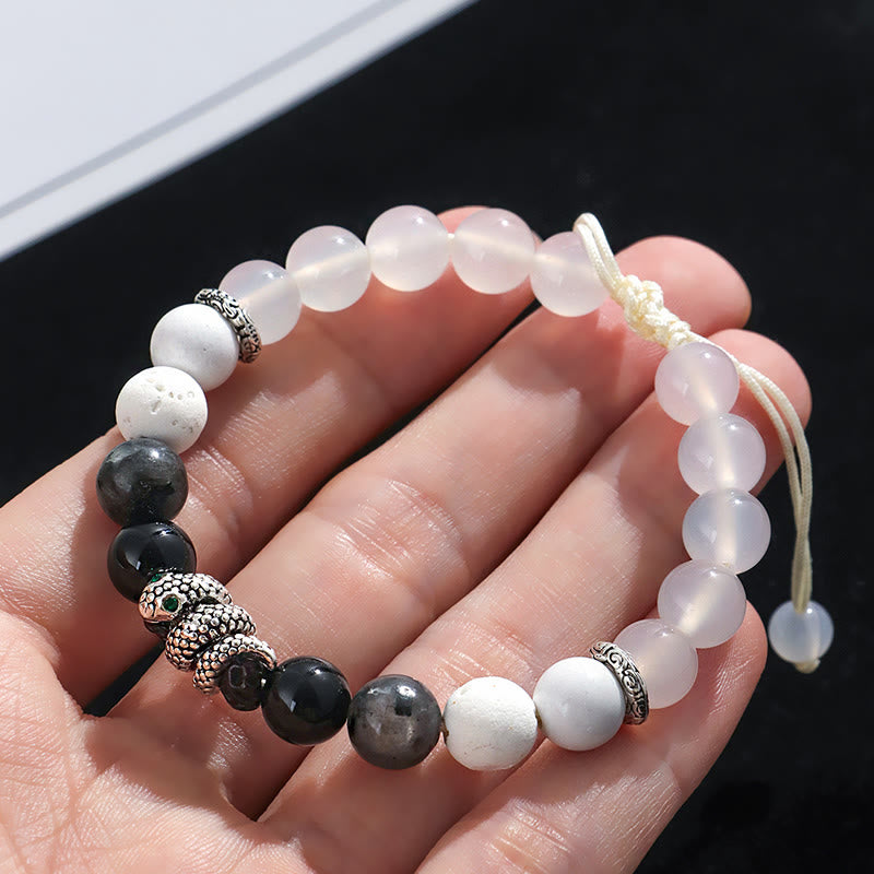 Fortune Jewel Black Onyx Black Glitter Stone White Agate White Turquoise Year Of The Snake Protection Bracelet