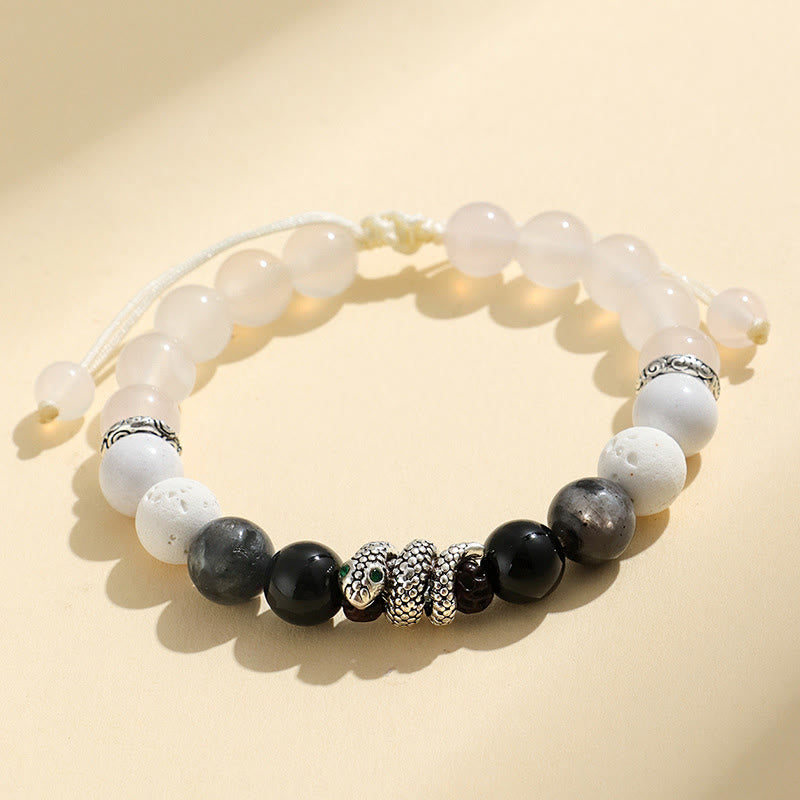 Fortune Jewel Black Onyx Black Glitter Stone White Agate White Turquoise Year Of The Snake Protection Bracelet